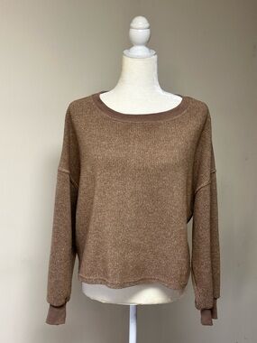 Sage the Label Cozy Scoopneck Sweater with adjustable rushed back in Brown